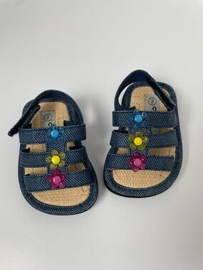 Coasters Denim Strappy Flower Sandals - Toddler Size 2